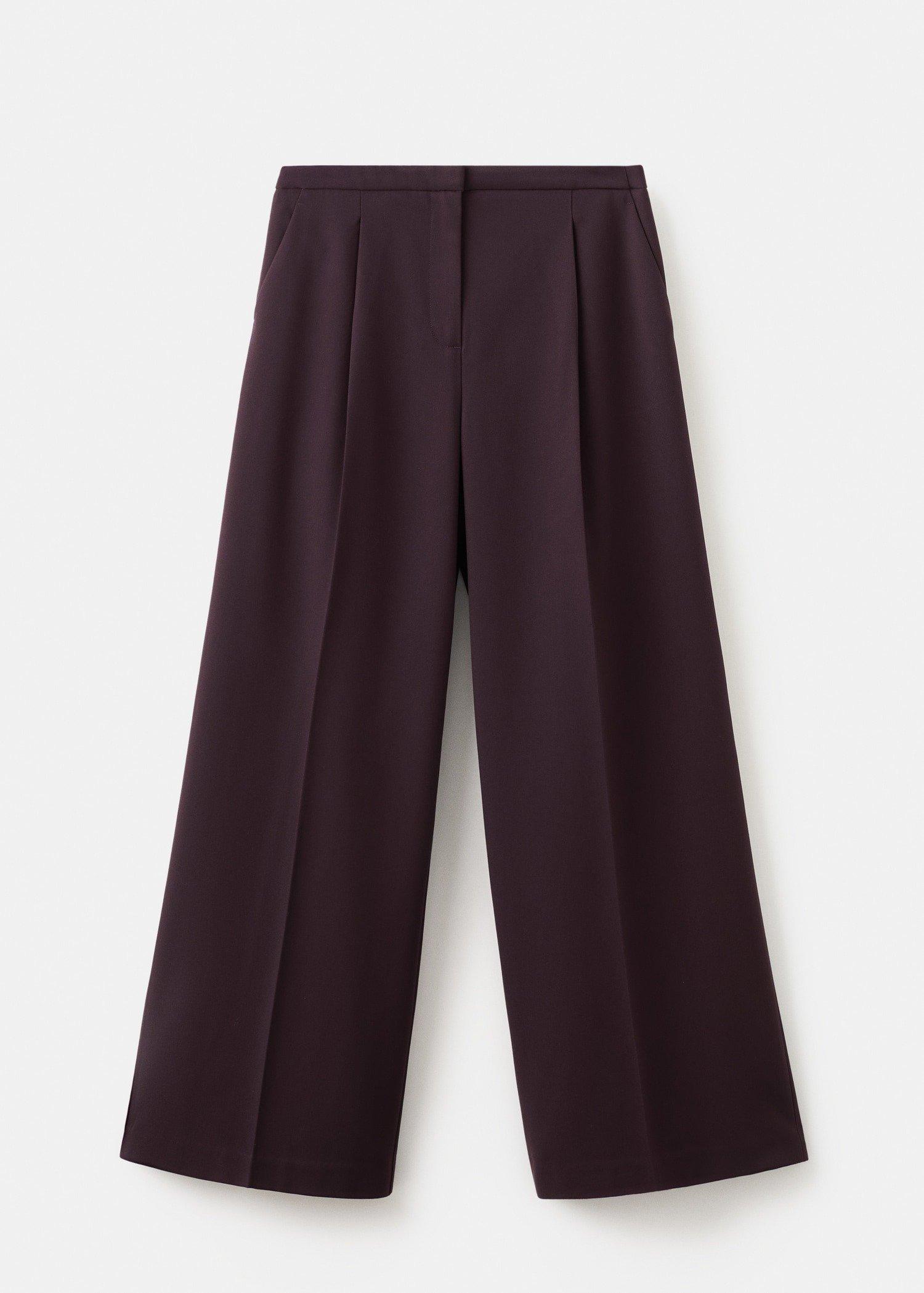 Burgundy Wide Leg Mid-Rise Pleated Trousers, Dark Red, large image number 8
