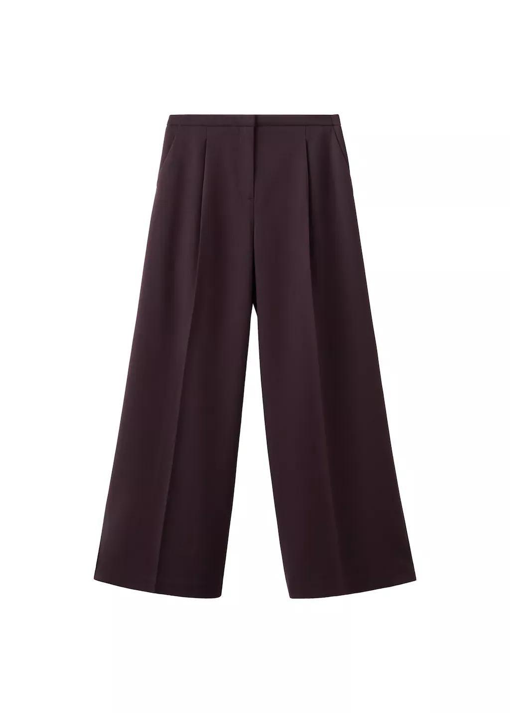 Burgundy Wide Leg Mid-Rise Pleated Trousers, Dark Red, large image number 10