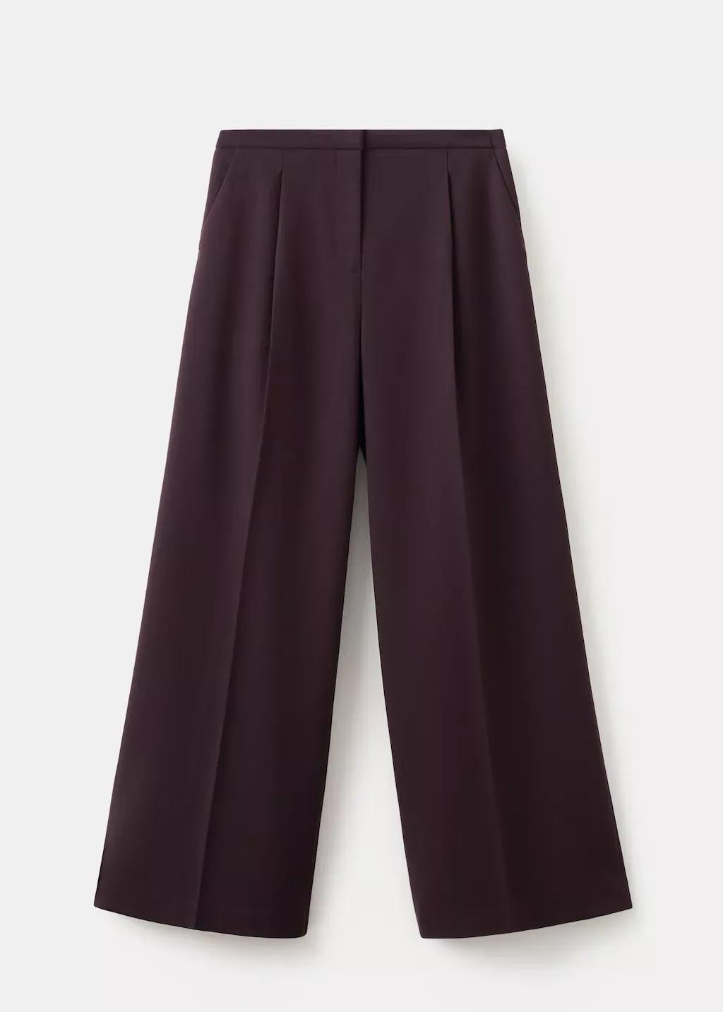 Burgundy Wide Leg Mid-Rise Pleated Trousers, Dark Red, large image number 11