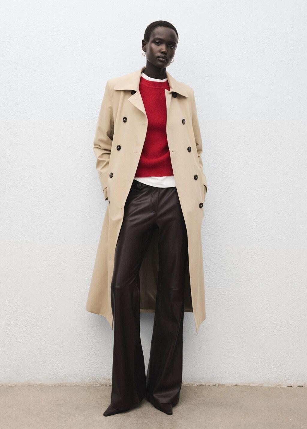 Brown Faux-Leather Flared Trousers, Dark Brown, medium