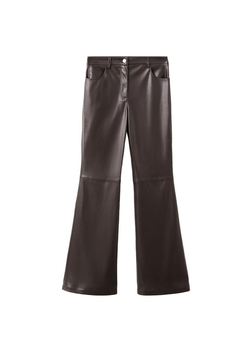 Brown Faux-Leather Flared Trousers, Dark Brown, large image number 6