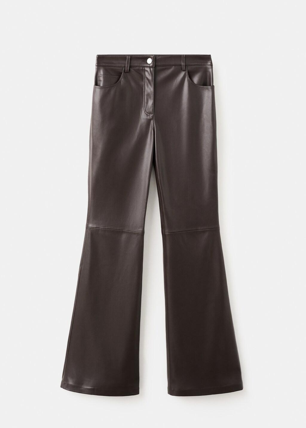 Brown Faux-Leather Flared Trousers, Dark Brown, large image number 7