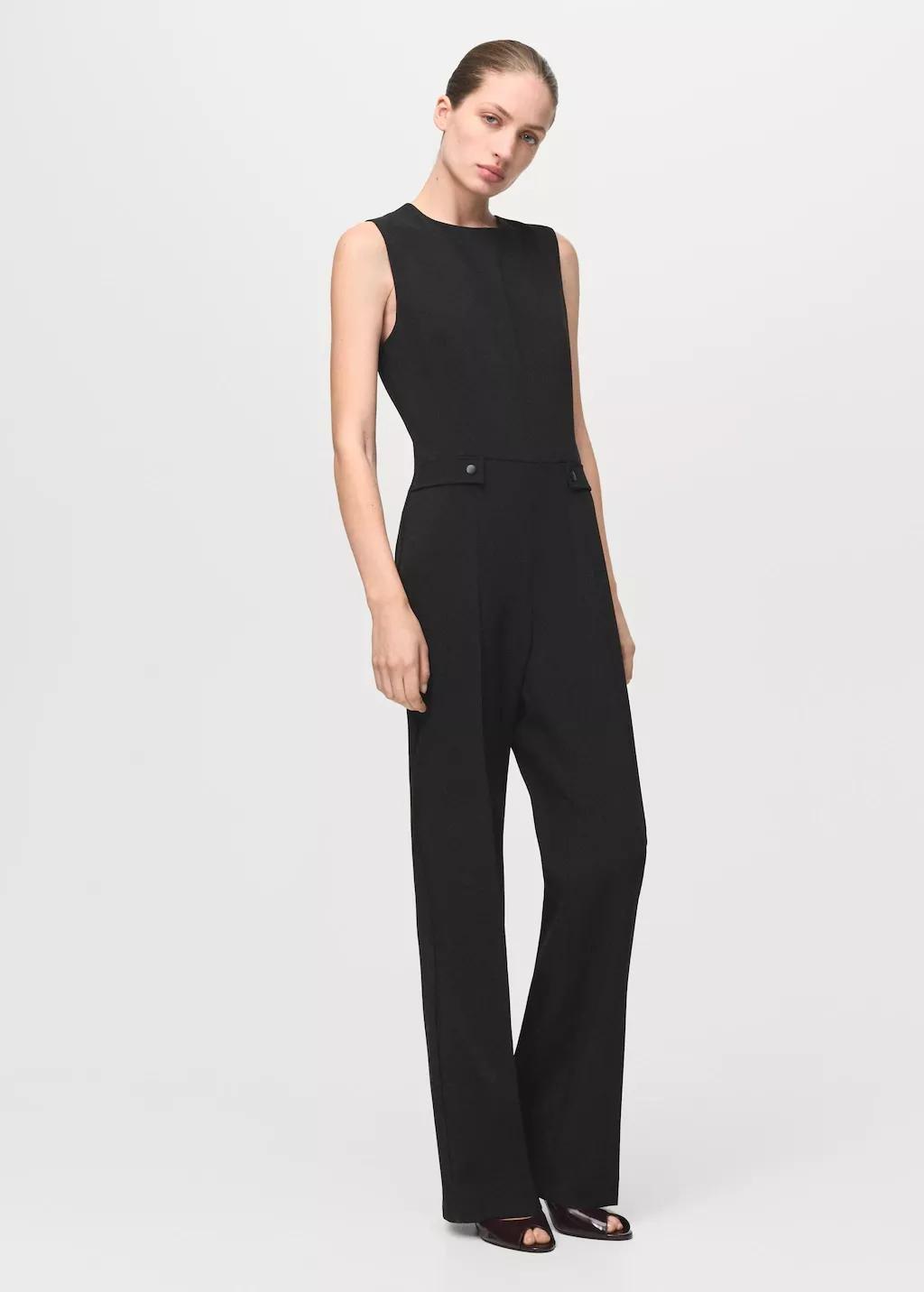 Black Long Suit-Style Jumpsuit, Black, medium