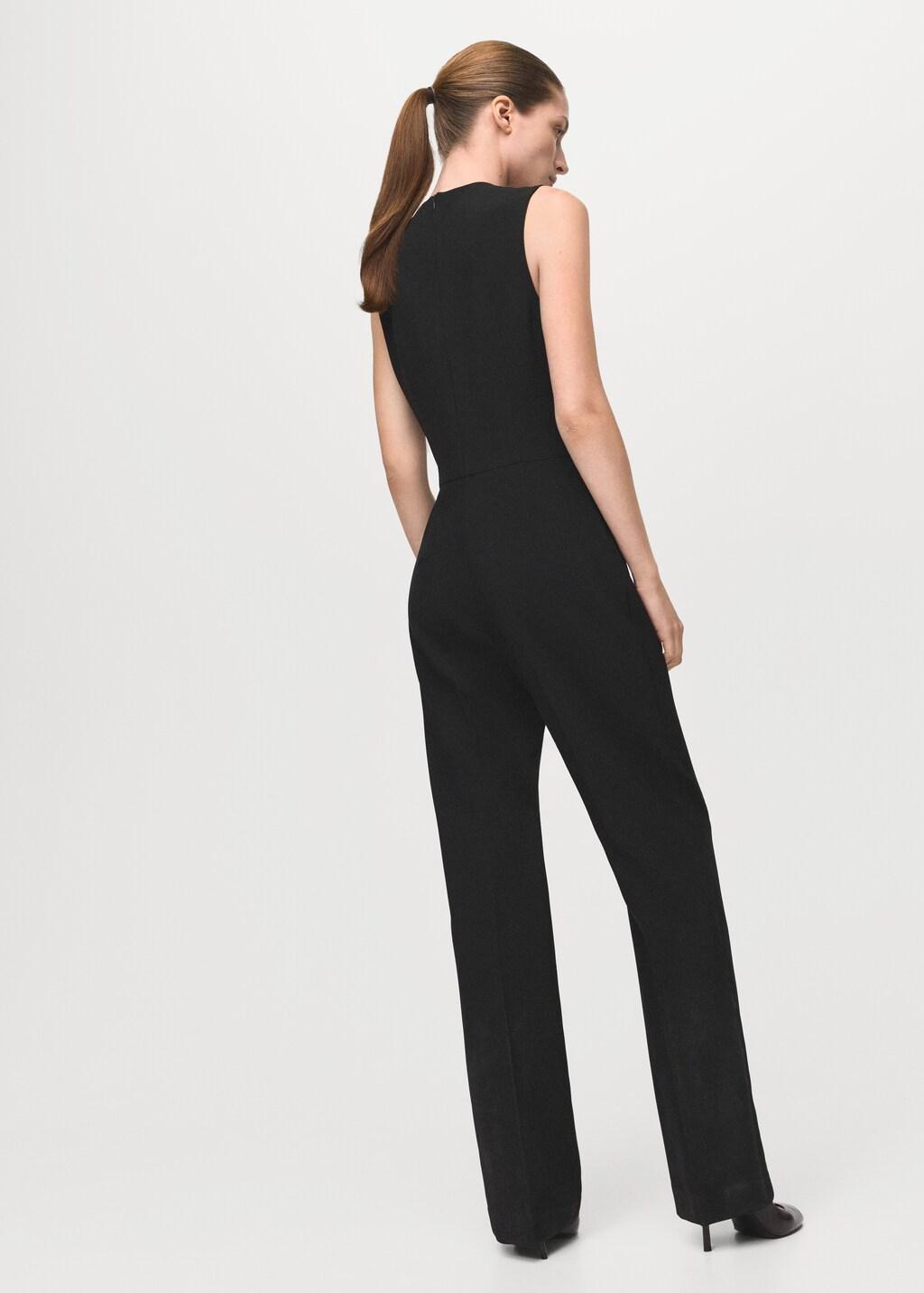Black Long Suit-Style Jumpsuit, Black, medium