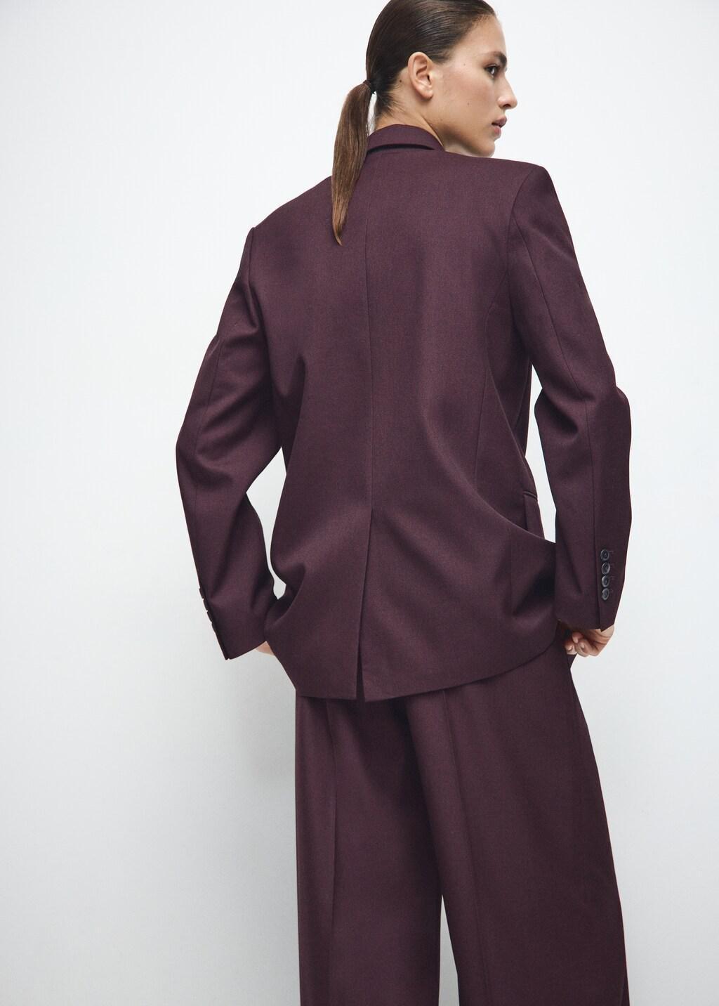 Burgundy Straight Suit Jacket With Lapel Pockets, Dark Red, medium