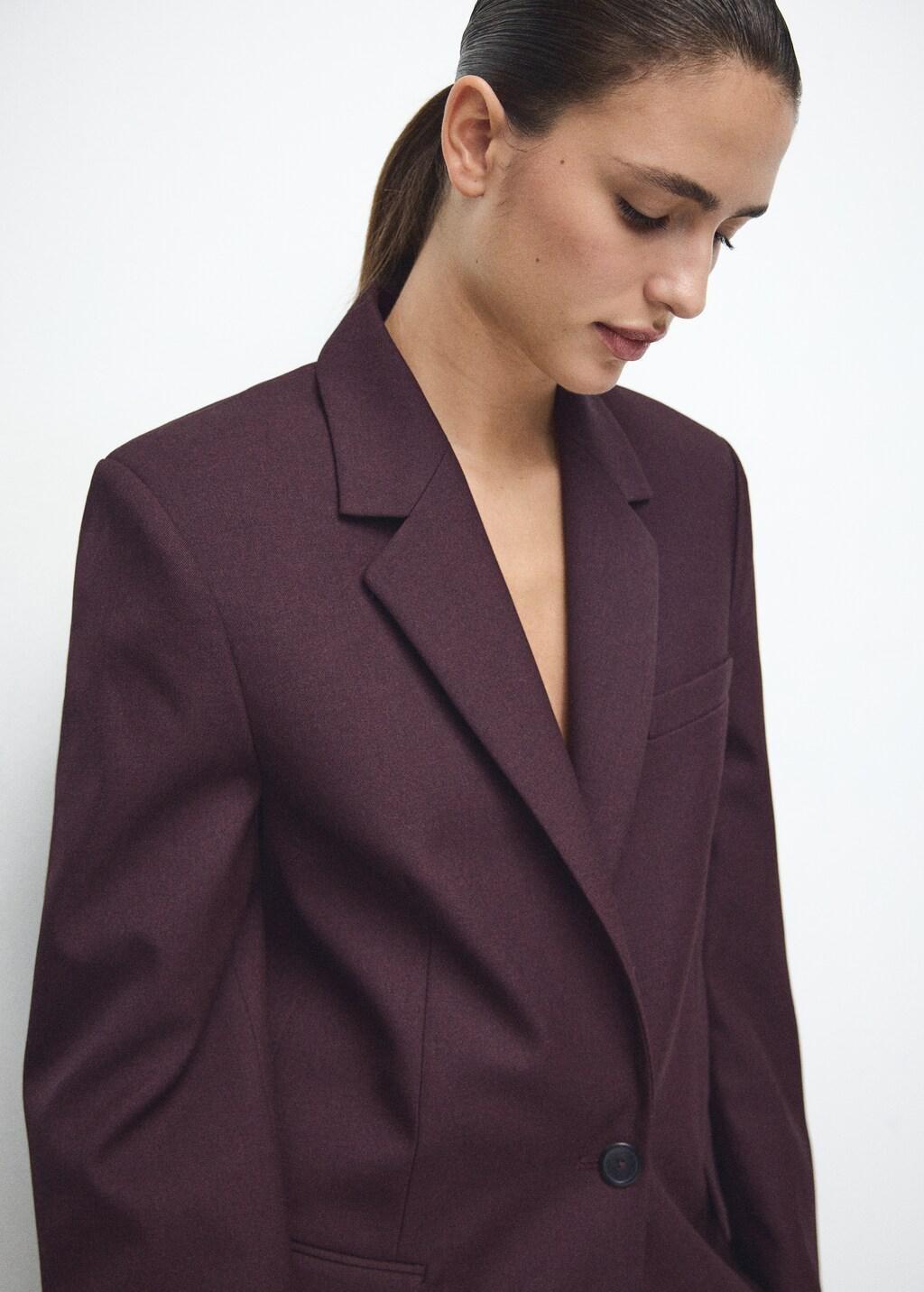 Burgundy Straight Suit Jacket With Lapel Pockets, Dark Red, large image number 3