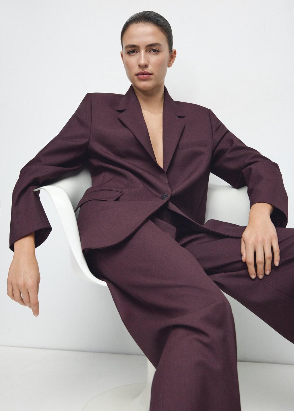 Burgundy Straight Suit Jacket With Lapel Pockets, Dark Red, large image number 4