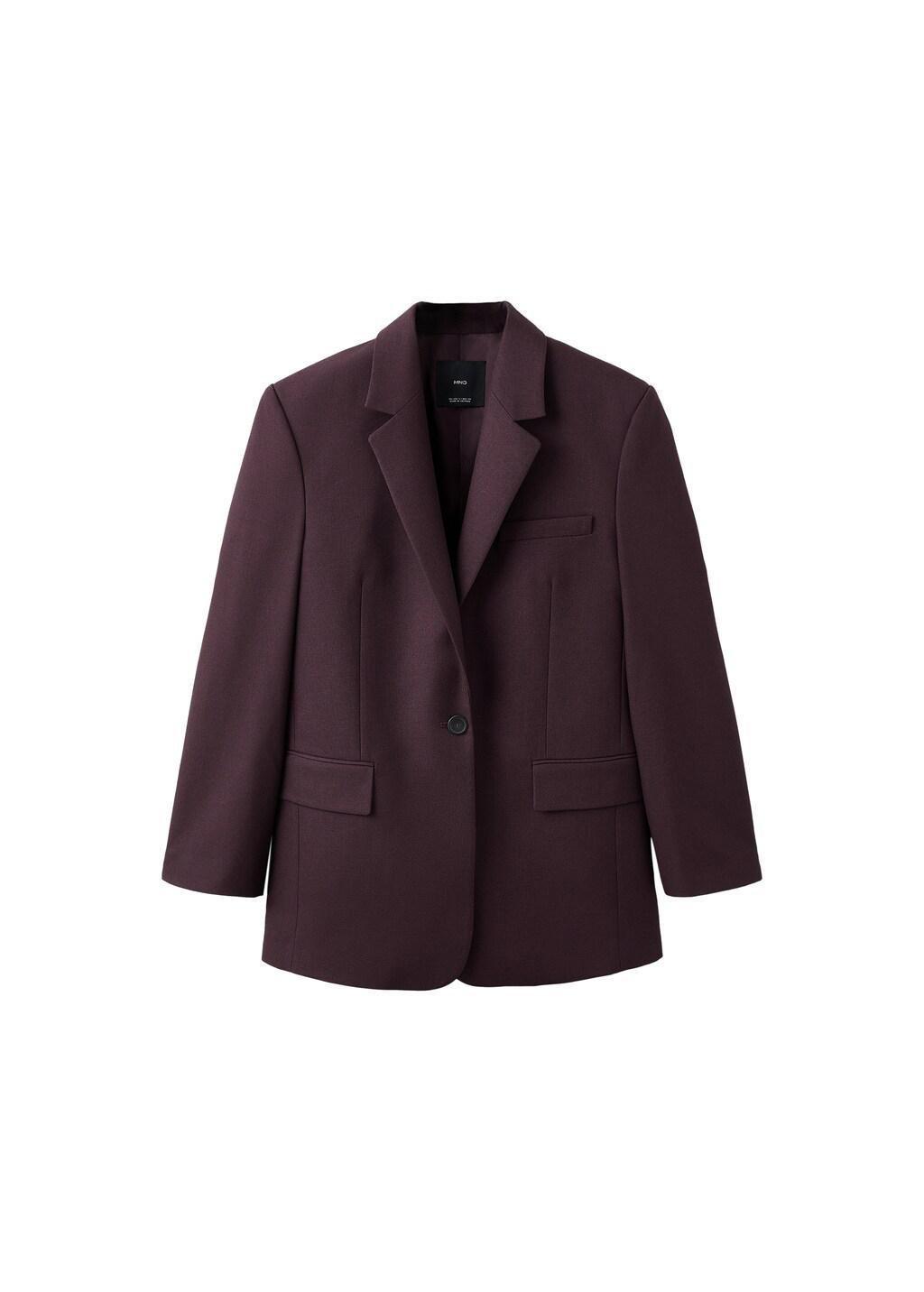 Burgundy Straight Suit Jacket With Lapel Pockets, Dark Red, large image number 6