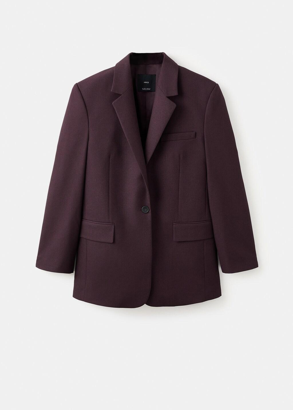 Burgundy Straight Suit Jacket With Lapel Pockets, Dark Red, large image number 7