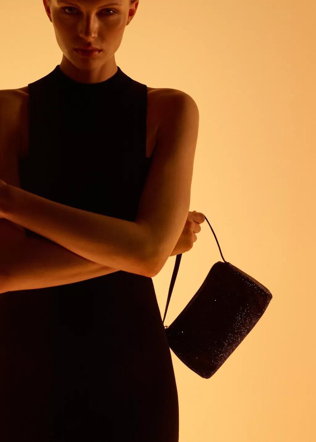 Black Handbag With Rhinestones, Black, large image number 0