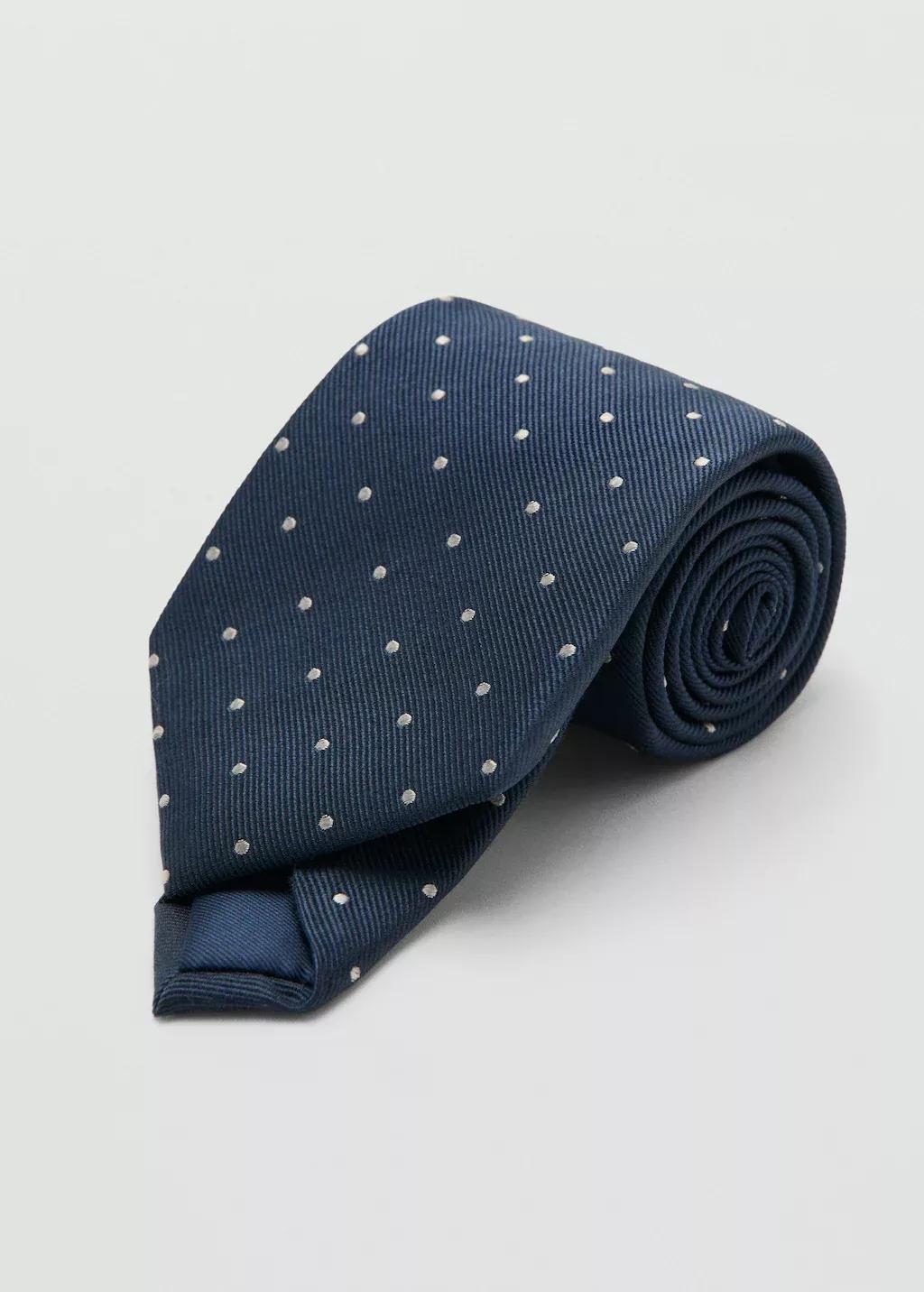 Navy Polka-Dot Silk Tie, Navy, medium