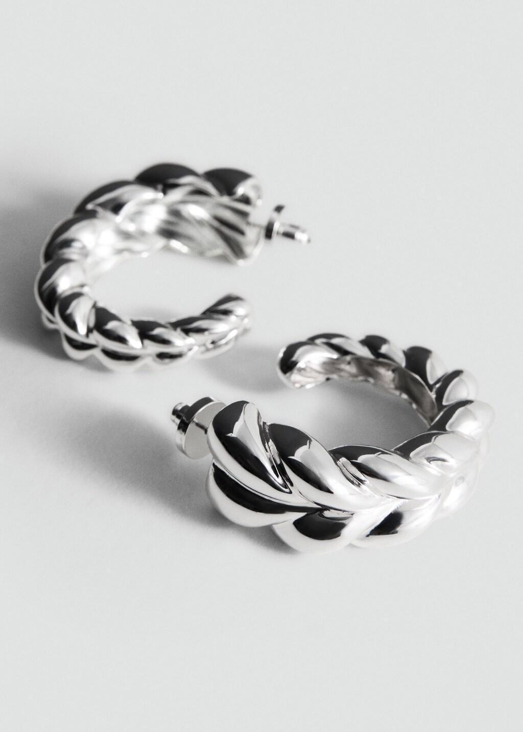 Silver Embossed Hoop Earrings, Silver, large image number 1