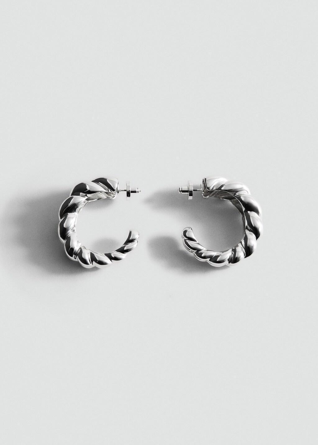 Silver Embossed Hoop Earrings, Silver, large image number 4