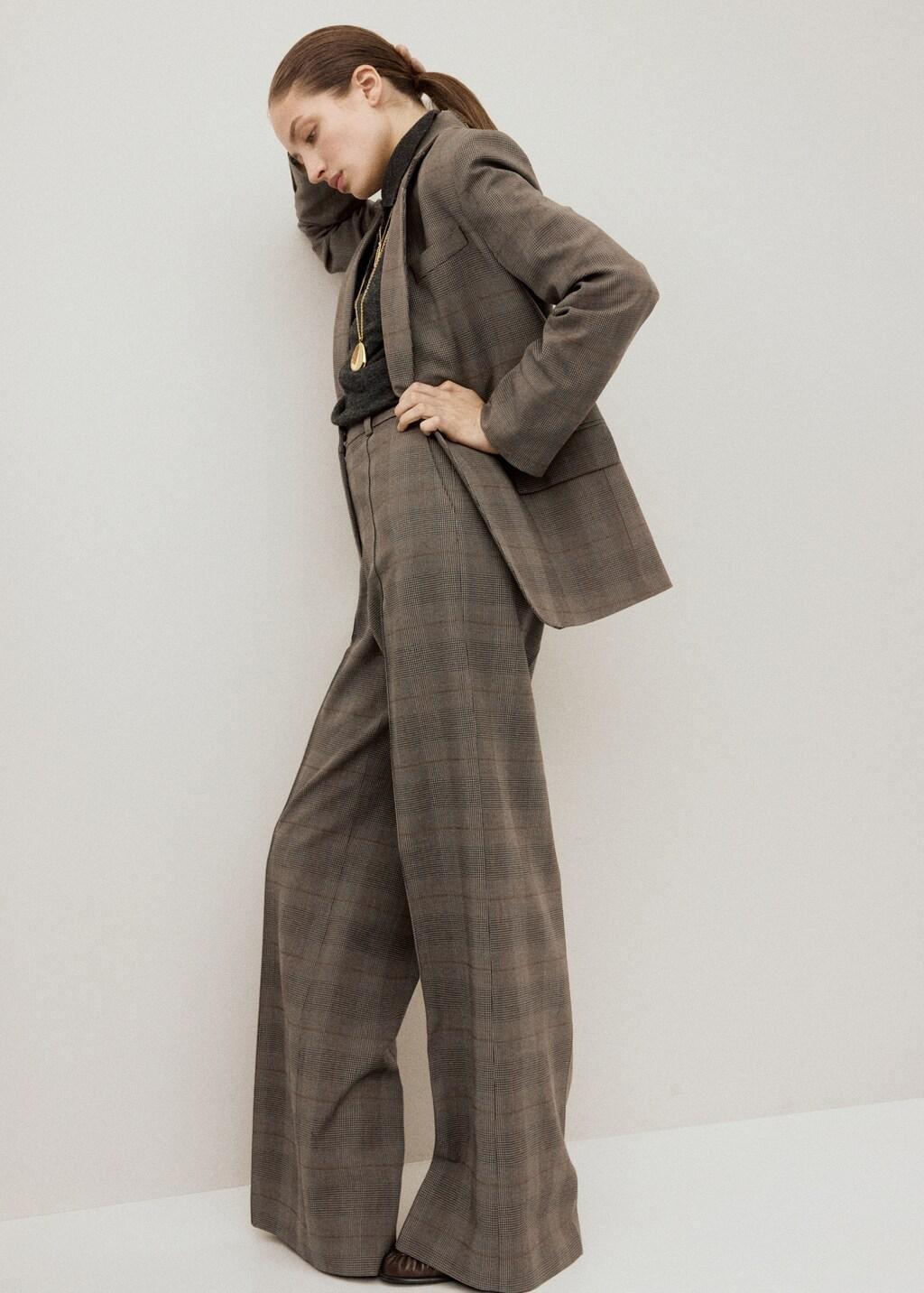 Brown Wool-Blend Check Trousers, Brown, large image number 0