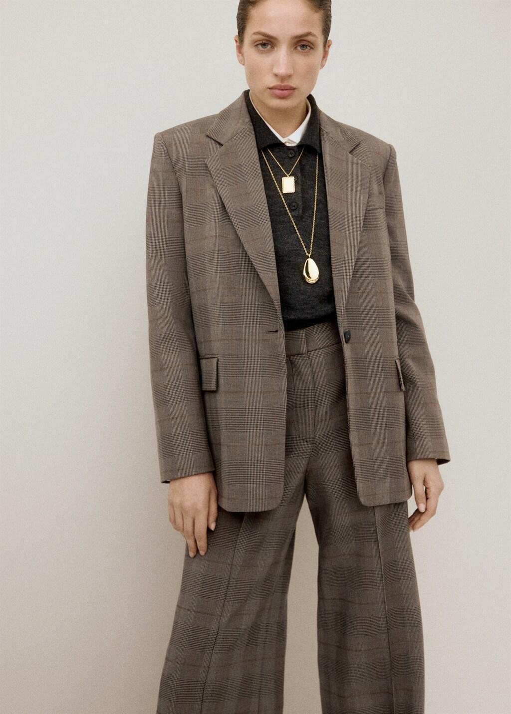 Brown Wool-Blend Check Trousers, Brown, large image number 3