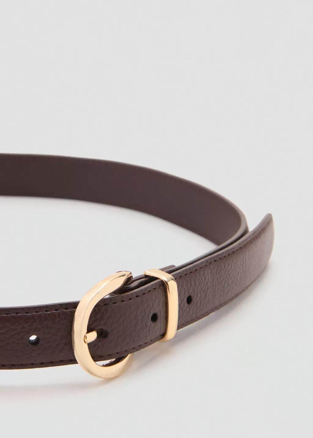 Brown Oval Buckle Belt, Dark Brown, large image number 1