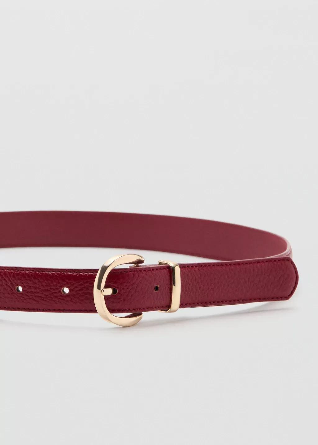 Red Oval Buckle Belt, Red, medium