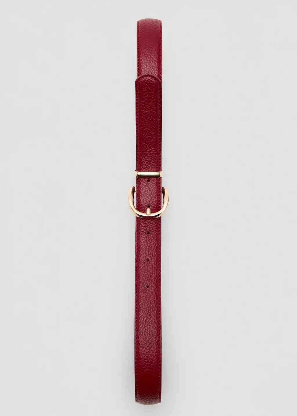 Red Oval Buckle Belt, Red, medium