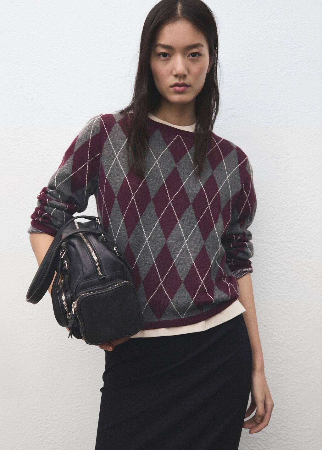 Grey Argyle Knit Sweater, Medium Grey, large image number 3