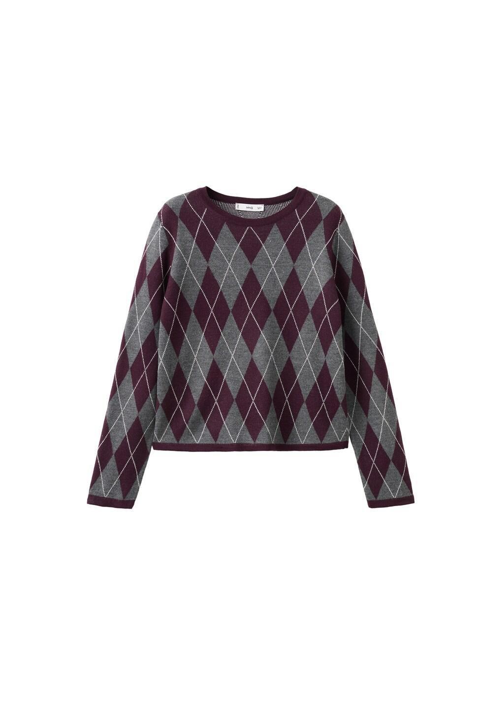 Grey Argyle Knit Sweater, Medium Grey, large image number 6