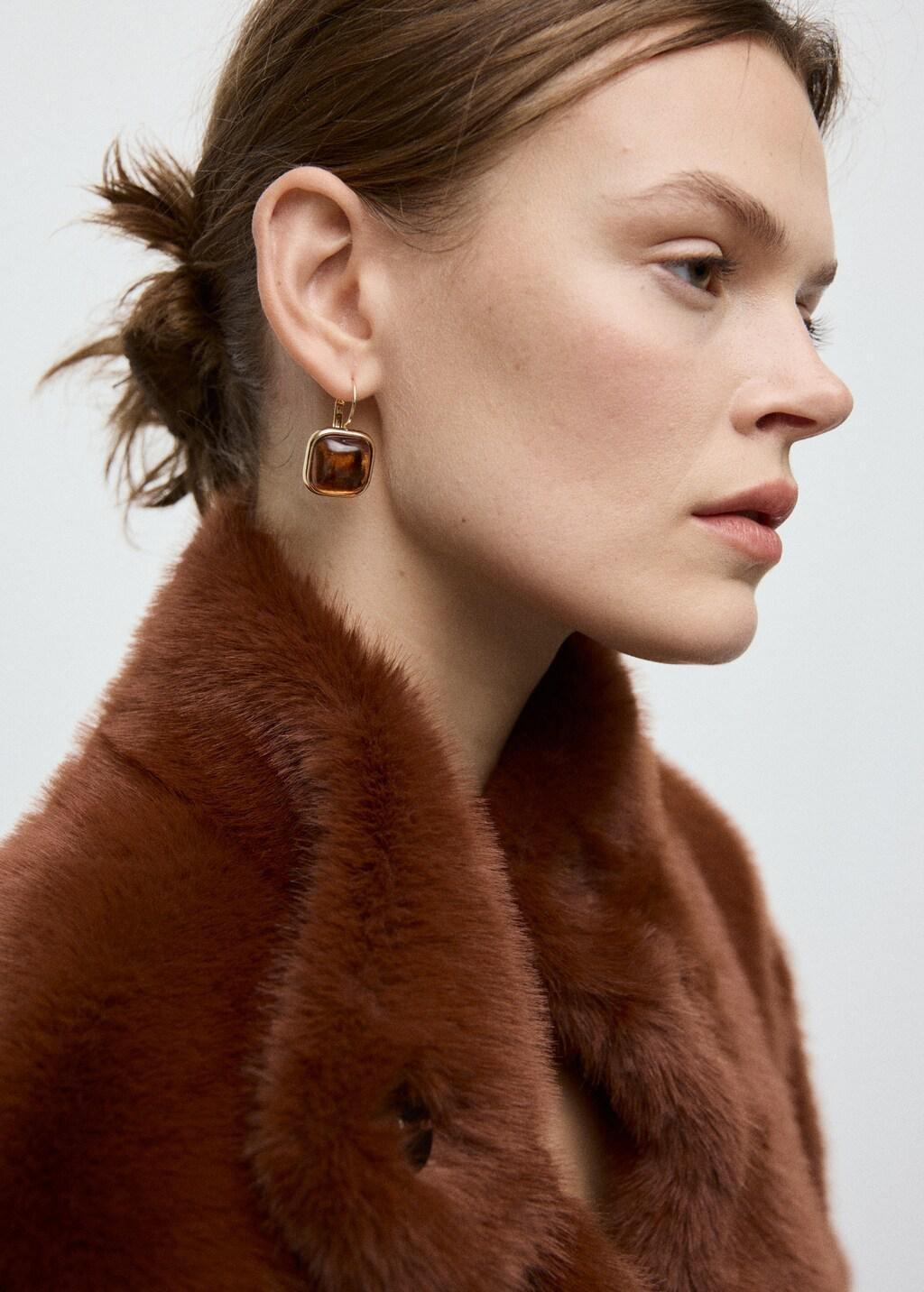 Gold Square Resin Earrings, 0201_OR, large image number 0