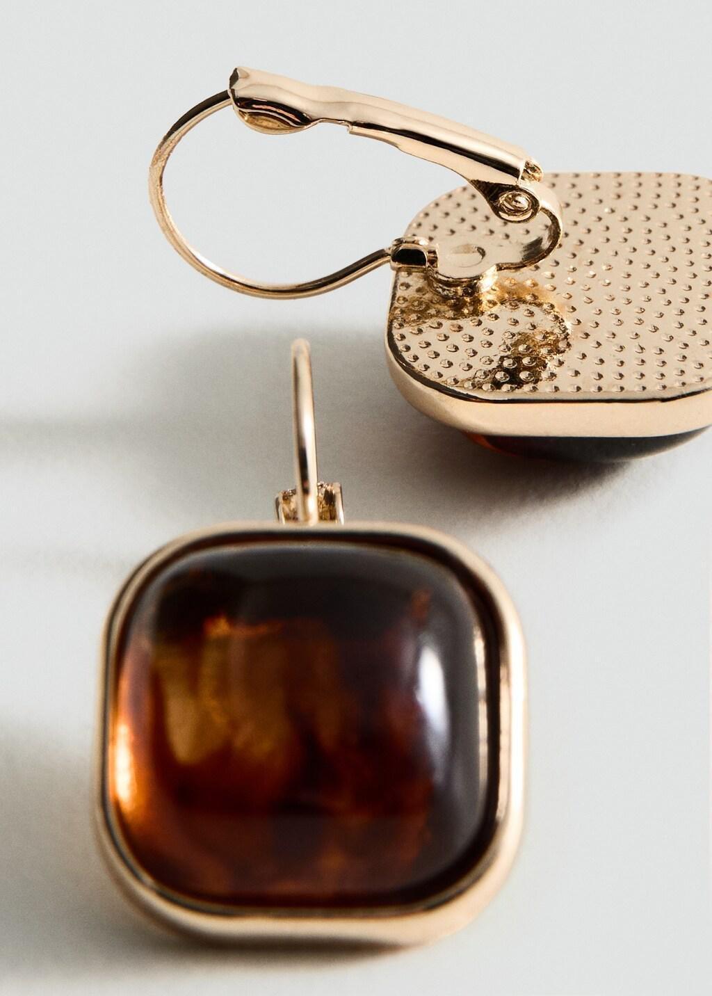 Gold Square Resin Earrings, 0201_OR, large image number 2