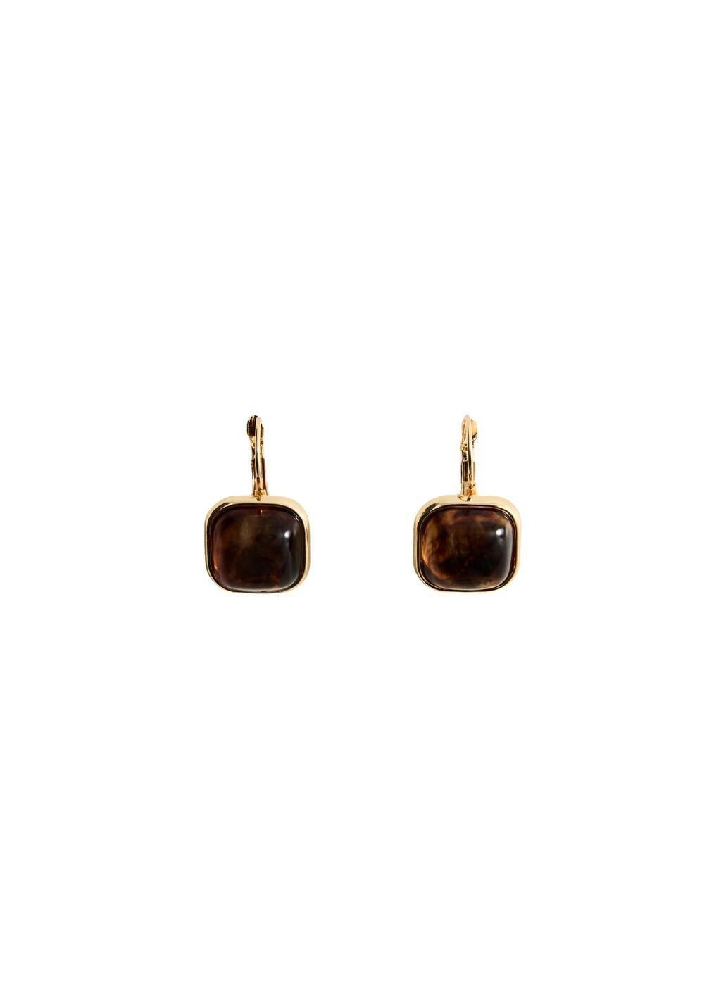 Gold Square Resin Earrings, 0201_OR, large image number 3
