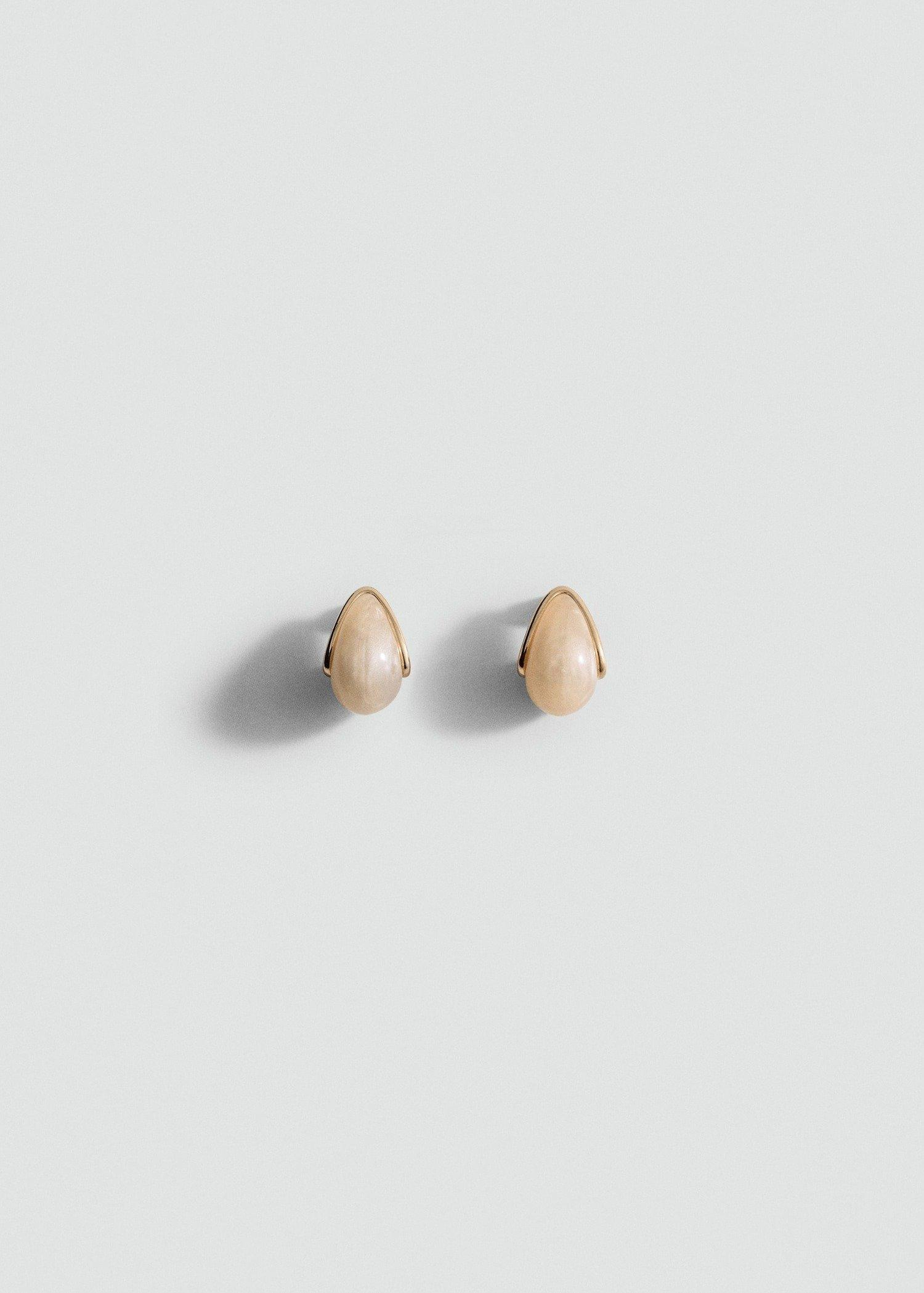 Beige Resin Drop Earrings, 0201_08, large image number 1