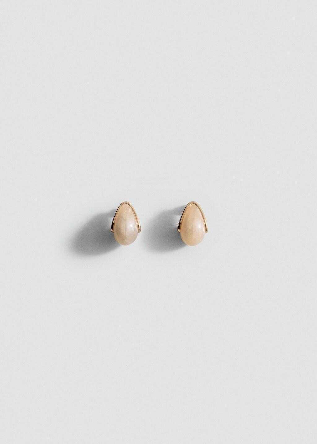Beige Resin Drop Earrings, 0201_08, large image number 4