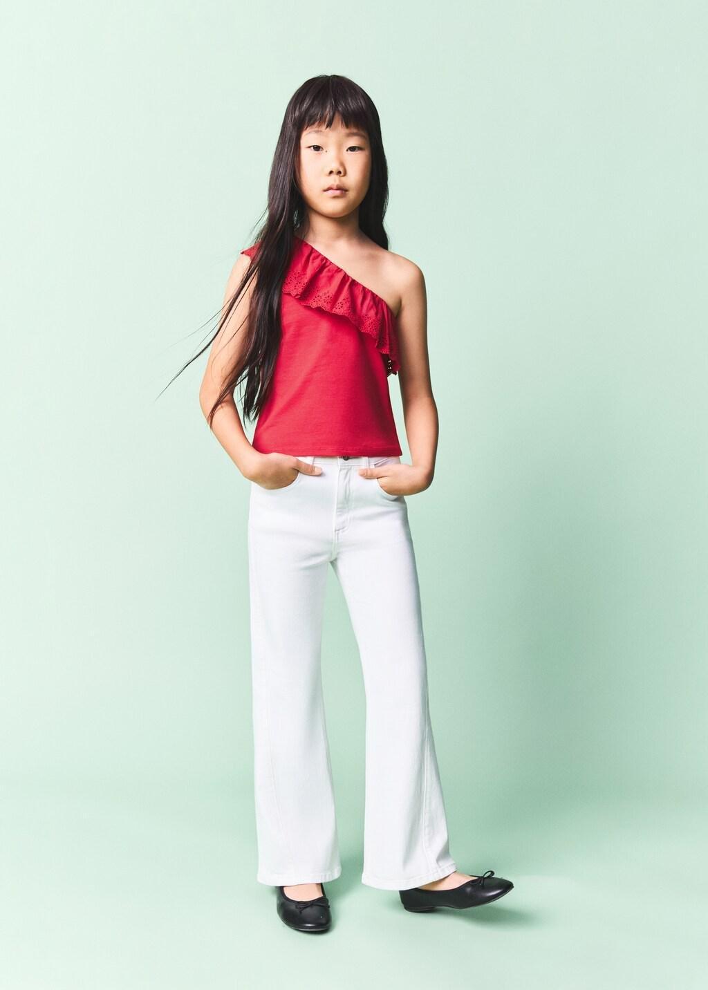 Red Ruffled Asymmetric T-Shirt, Kids Girls, Red, large image number 0