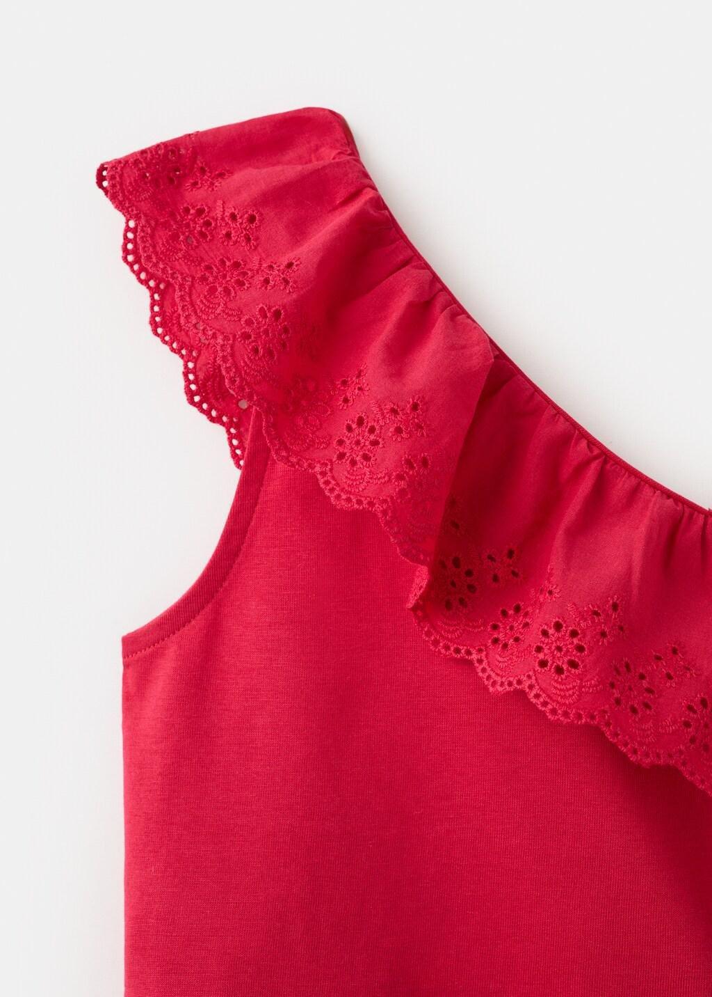 Red Ruffled Asymmetric T-Shirt, Kids Girls, Red, medium