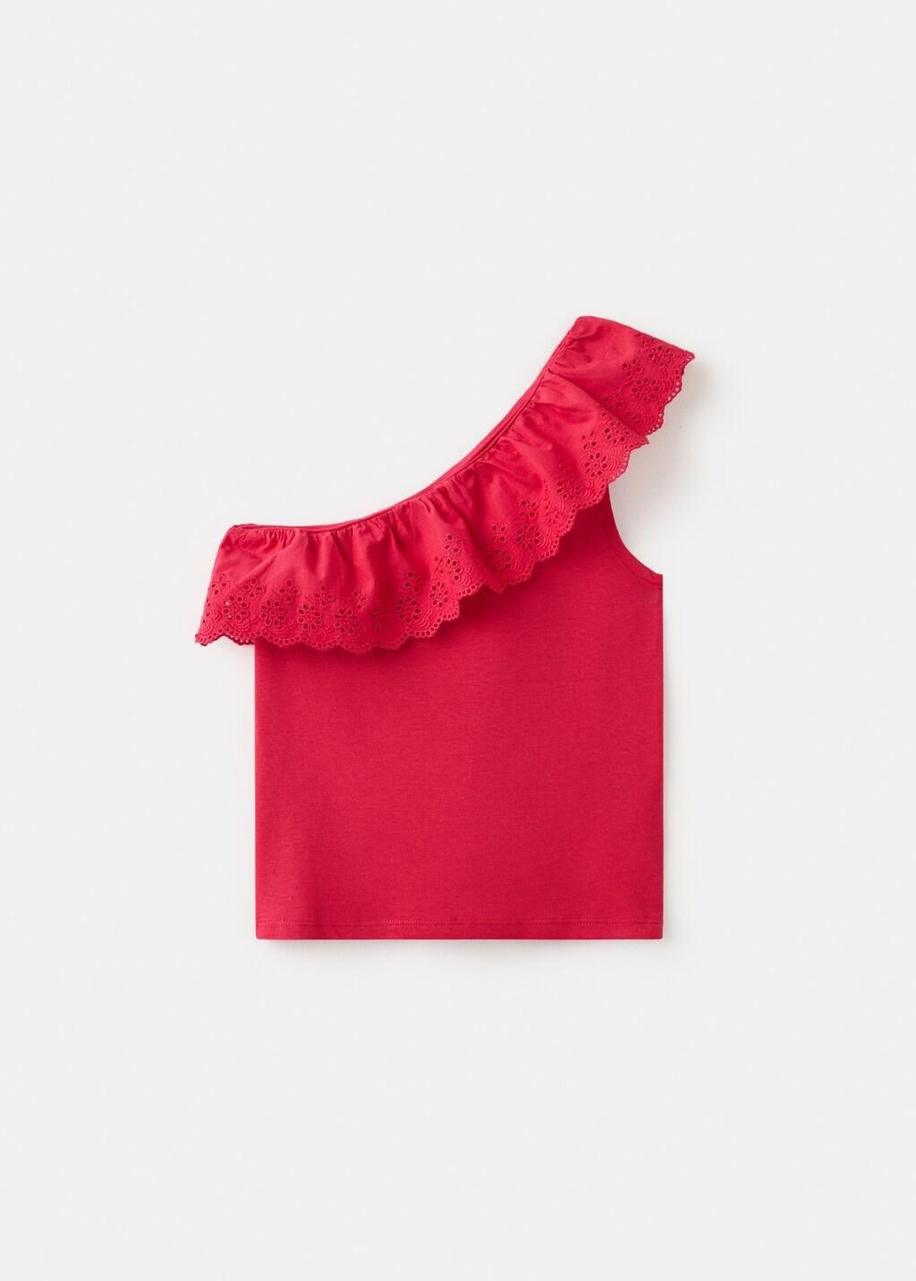 Red Ruffled Asymmetric T-Shirt, Kids Girls, Red, medium