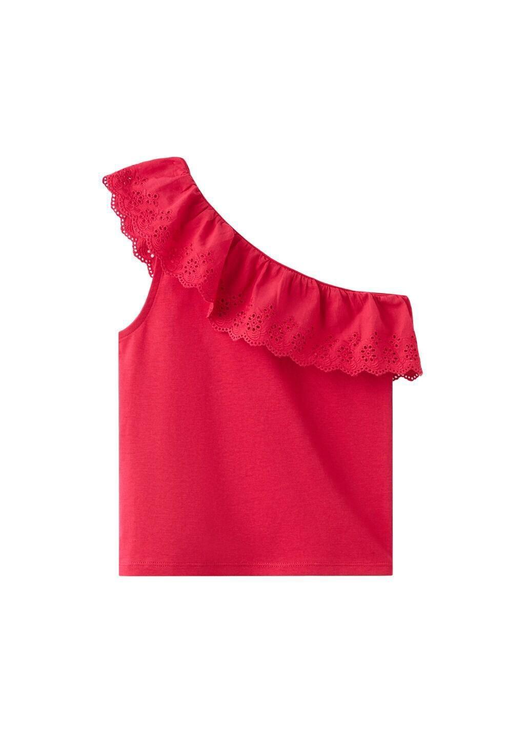 Red Ruffled Asymmetric T-Shirt, Kids Girls, Red, large image number 4