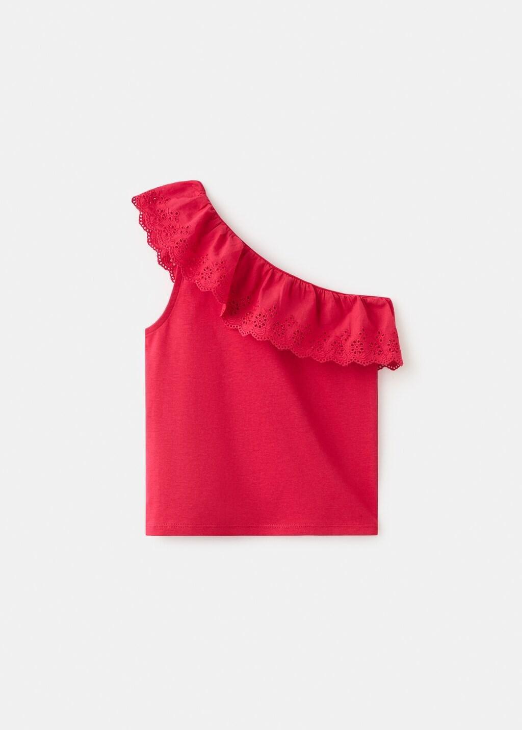 Red Ruffled Asymmetric T-Shirt, Kids Girls, Red, large image number 5
