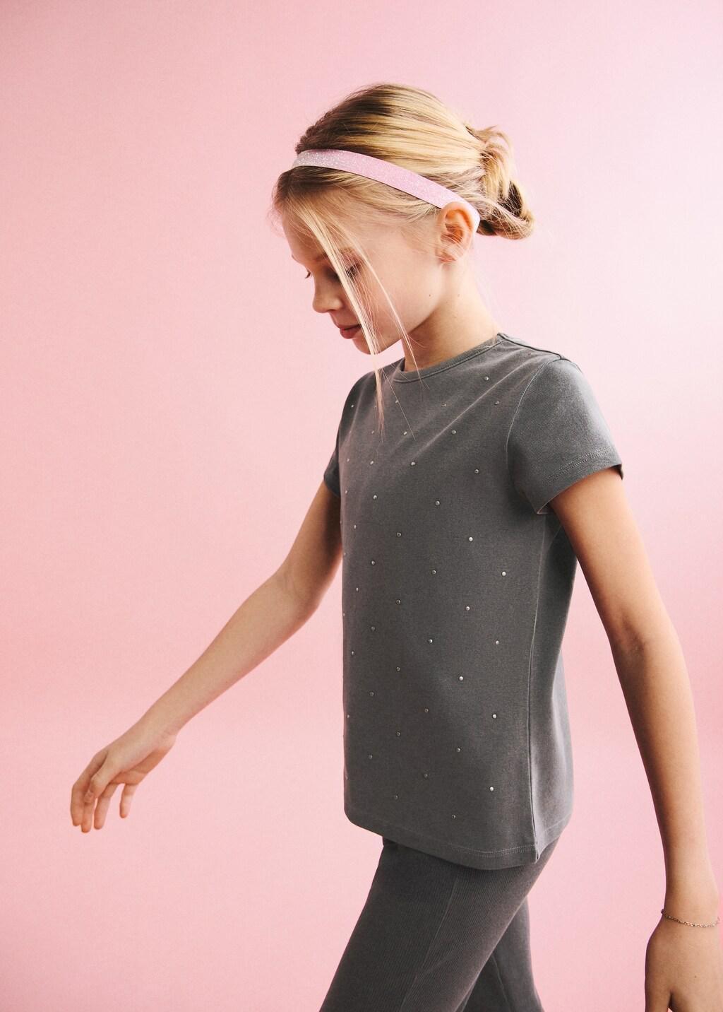 Grey Sparkly Rhinestone T-Shirt, Kids Girls, Charcoal, medium