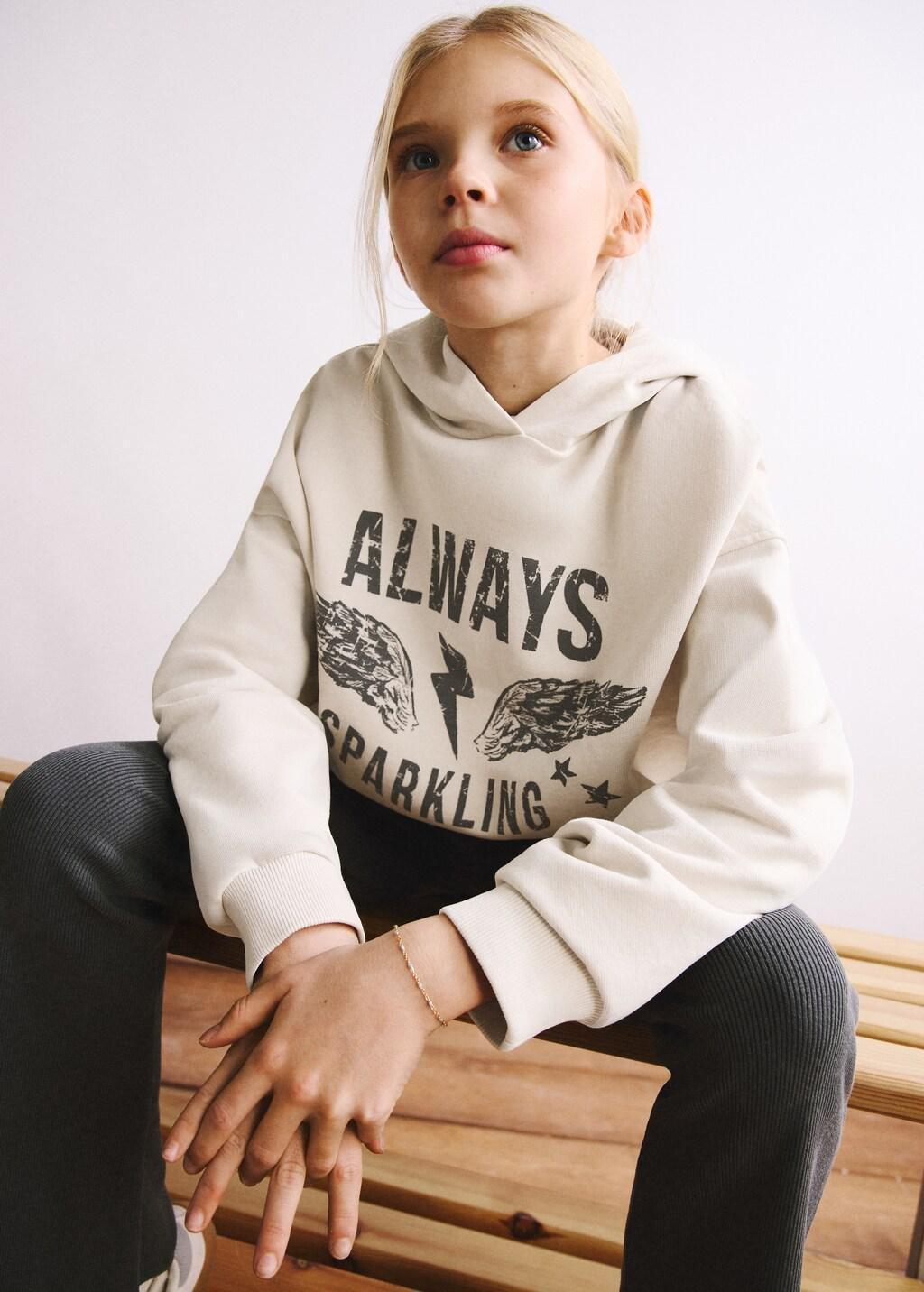 Beige Oversized Printed Sweatshirt, Kids Girl, Light Beige, large image number 0