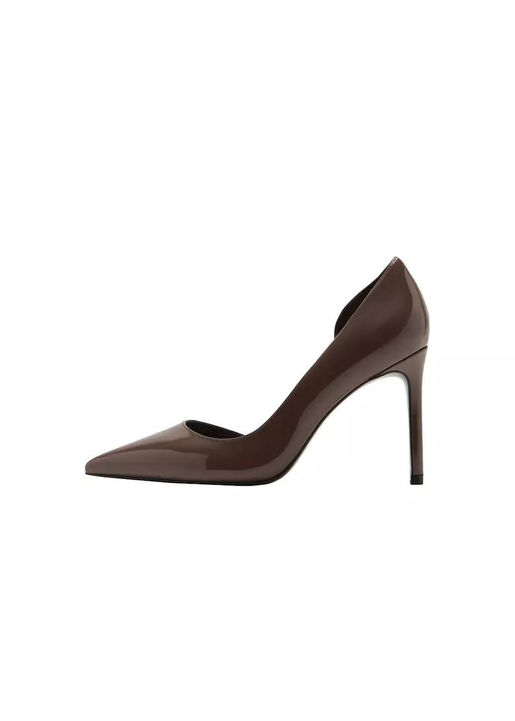 Brown Asymmetrical Patent Leather Court Shoes, 0201_32, large image number 2