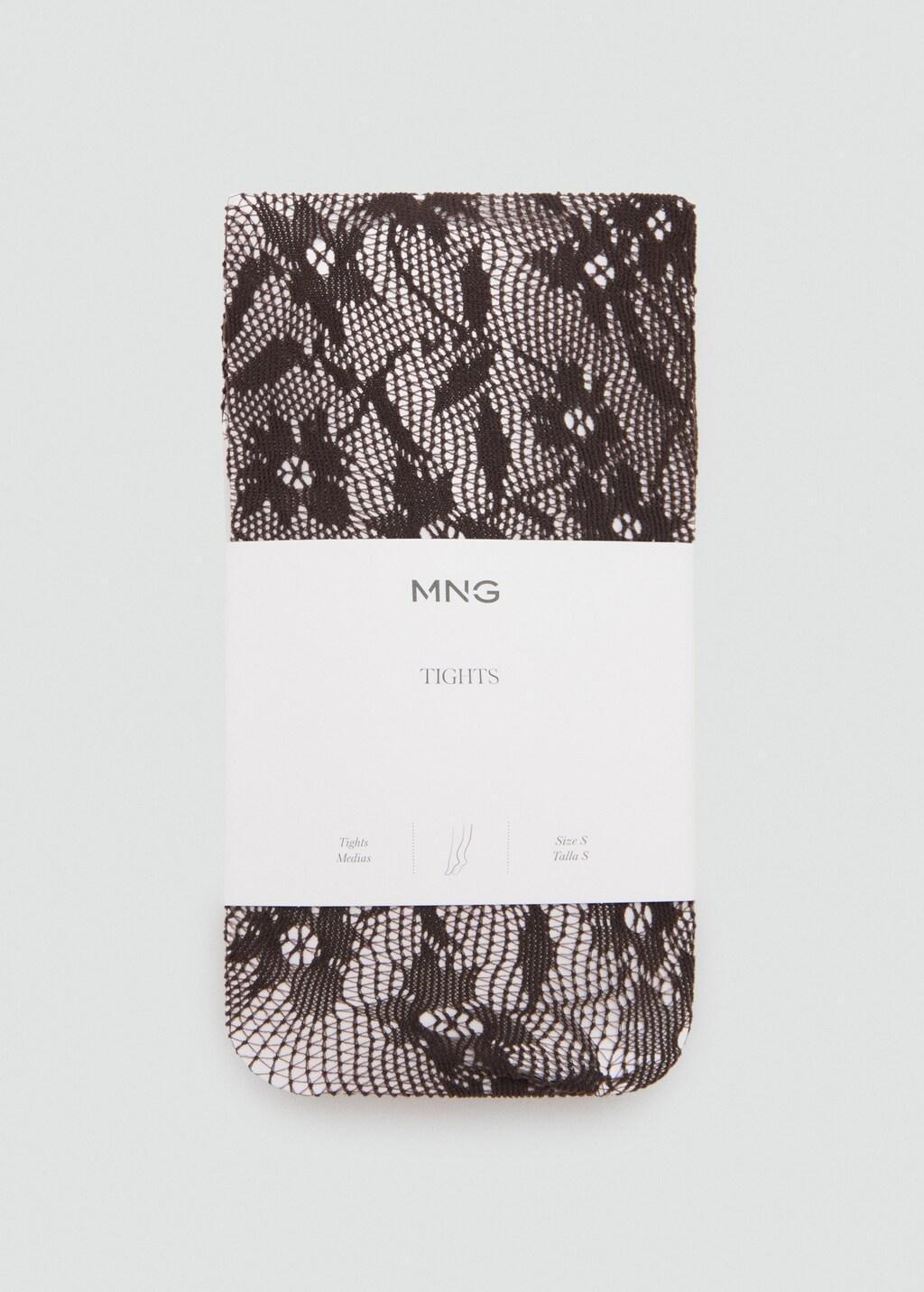 Brown Floral Lace Stockings, Dark Brown, large image number 0