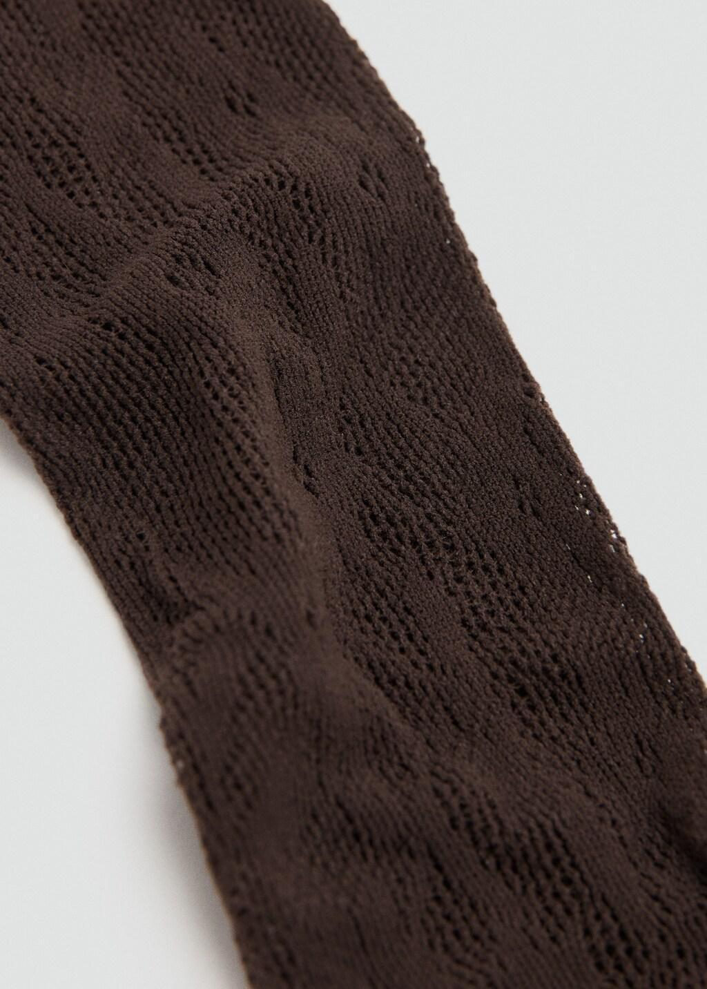 Brown Floral Lace Stockings, Dark Brown, large image number 1