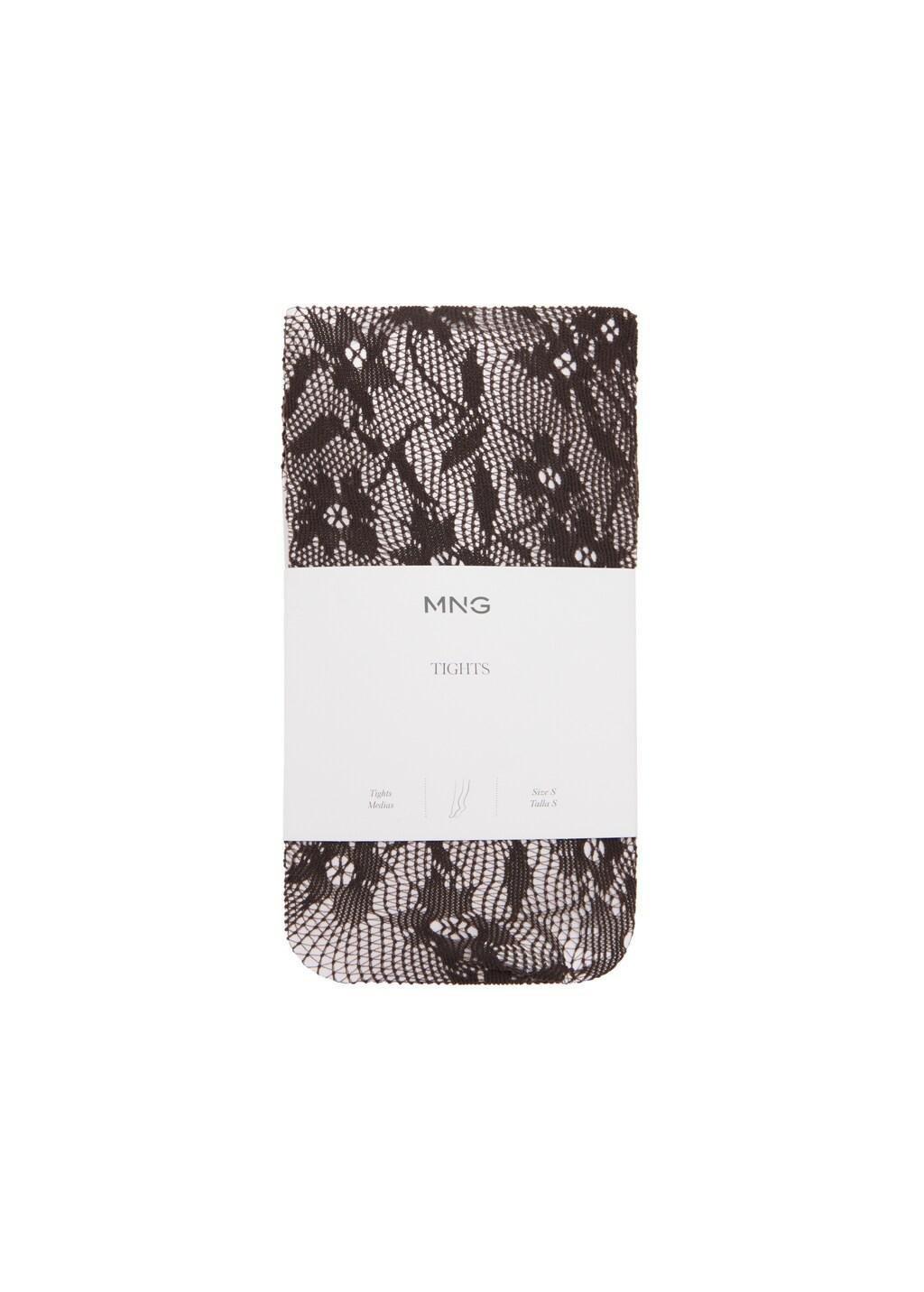 Brown Floral Lace Stockings, Dark Brown, large image number 3