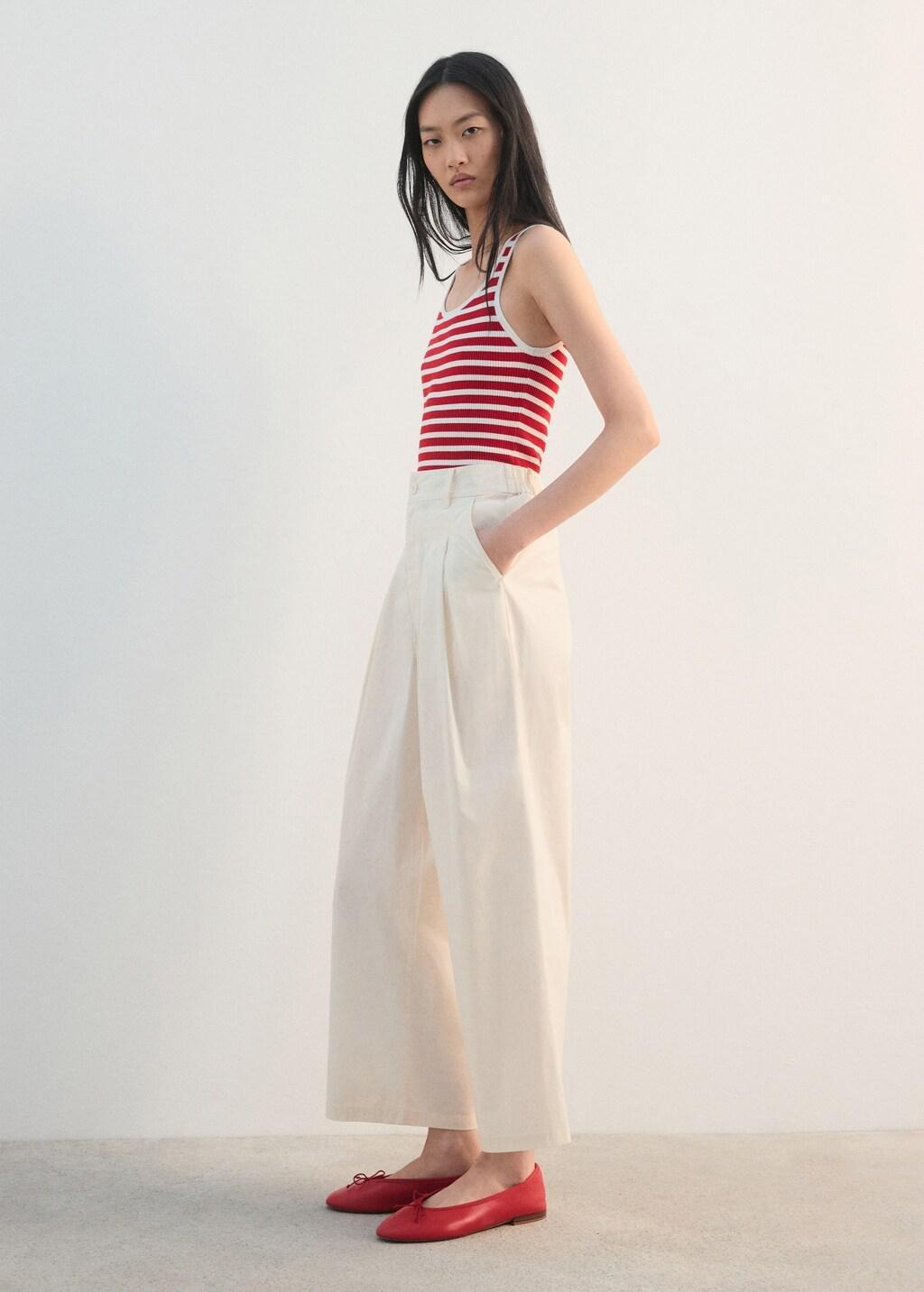 Yellow Wide Leg Cropped Trousers With Darts, Yellow, large image number 0