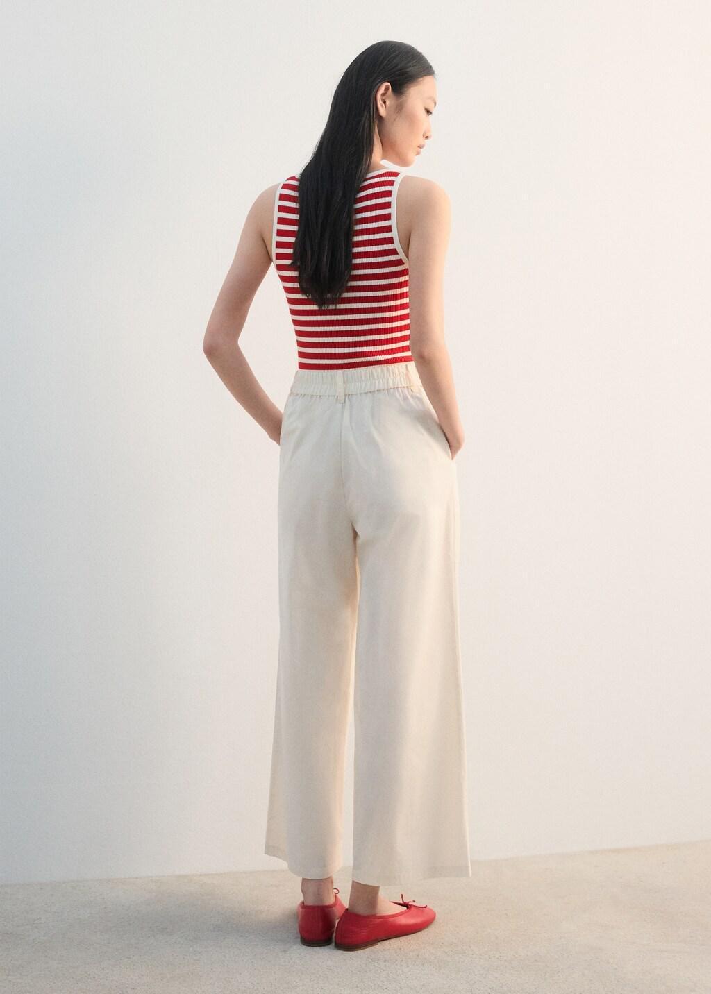 Yellow Wide Leg Cropped Trousers With Darts, Yellow, large image number 2