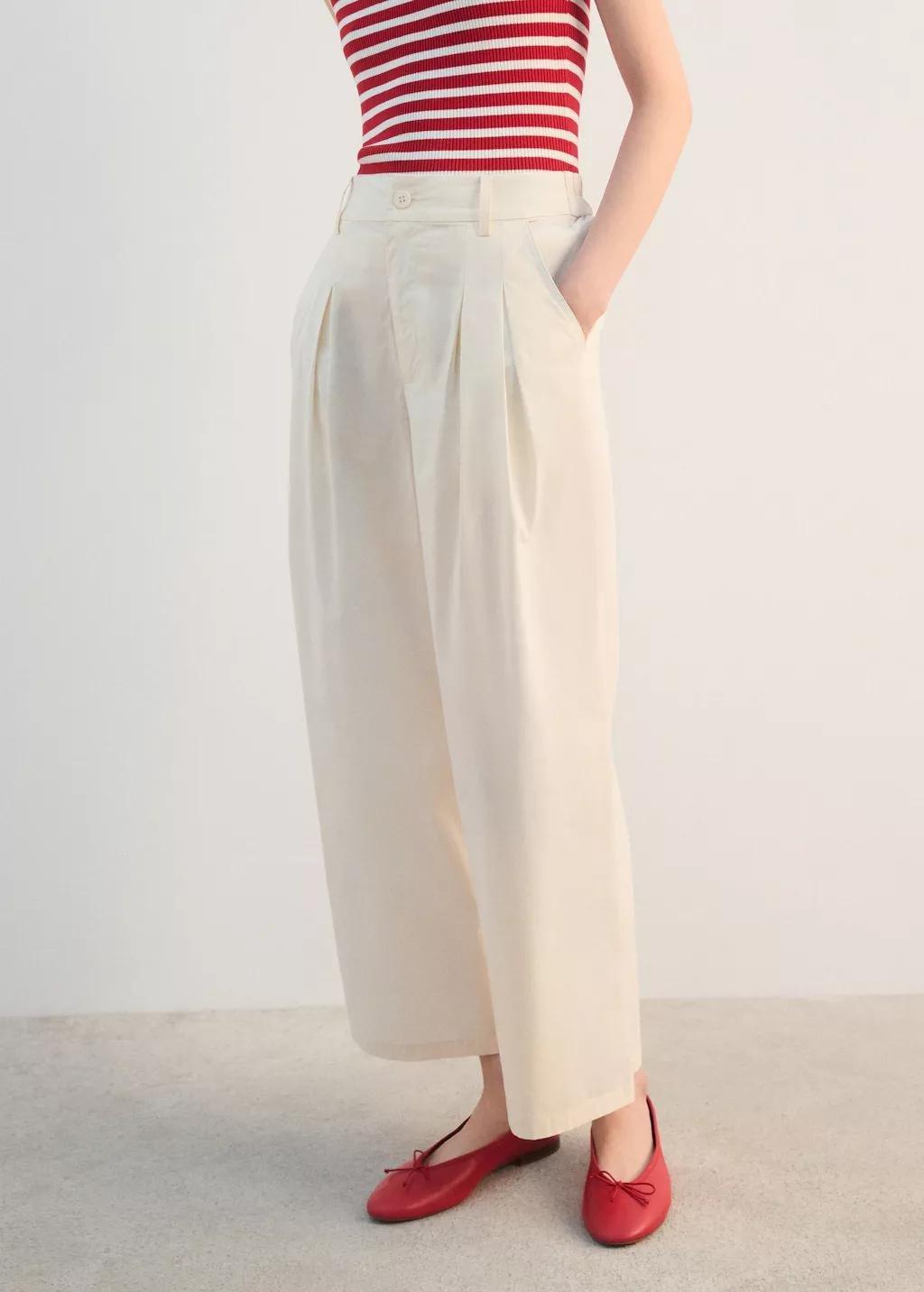 Yellow Wide Leg Cropped Trousers With Darts, Yellow, large image number 3