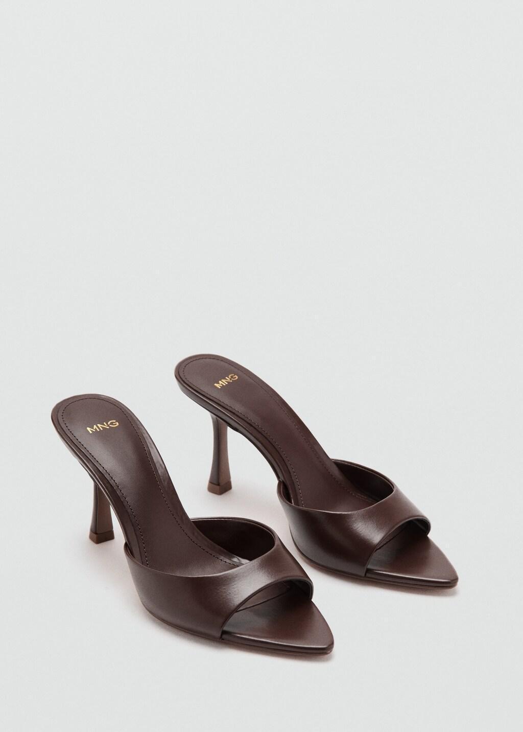 Brown Pointed Heel Sandals, Dark Brown, medium