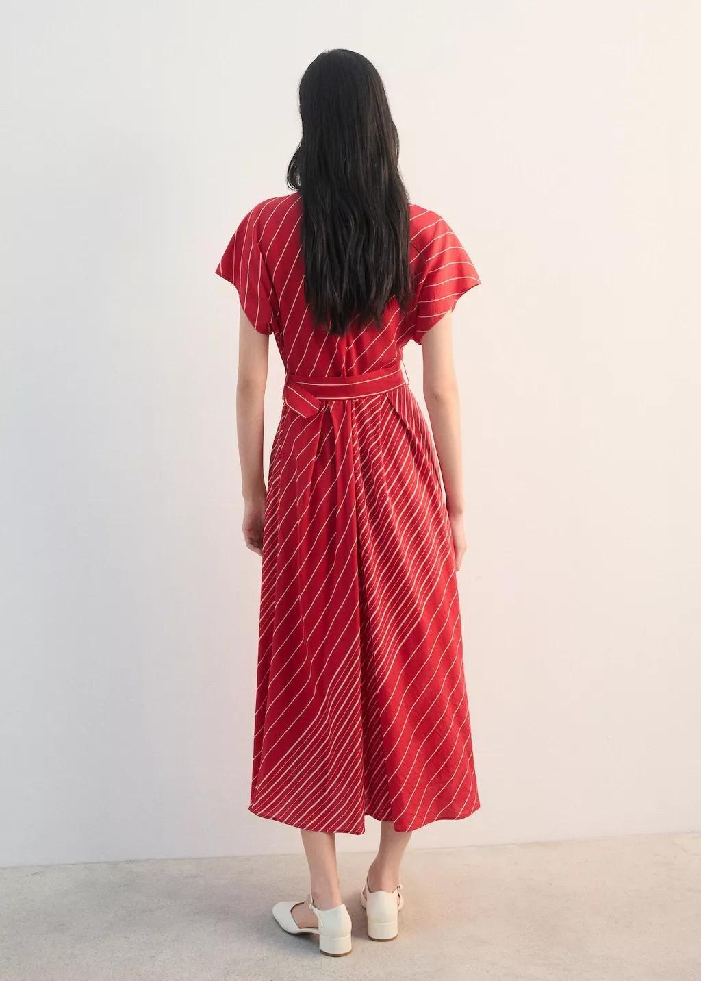 Red Belted Striped Shirt Dress, 0201_70, large image number 2