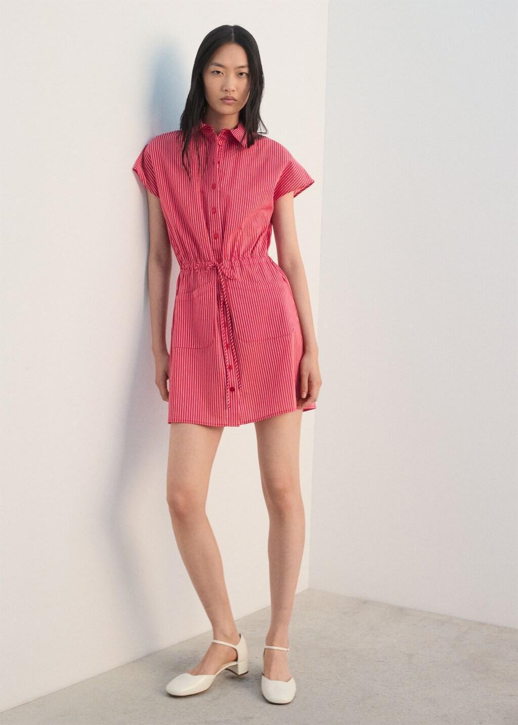 Red Striped Shirt Dress, Red, large image number 0