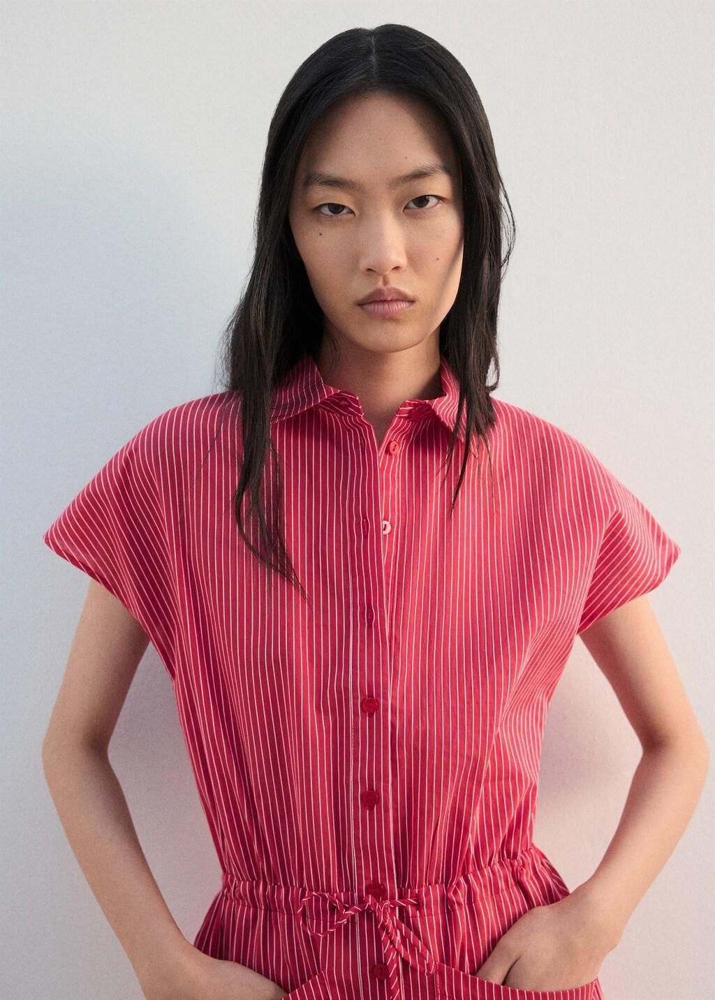 Red Striped Shirt Dress, Red, large image number 3