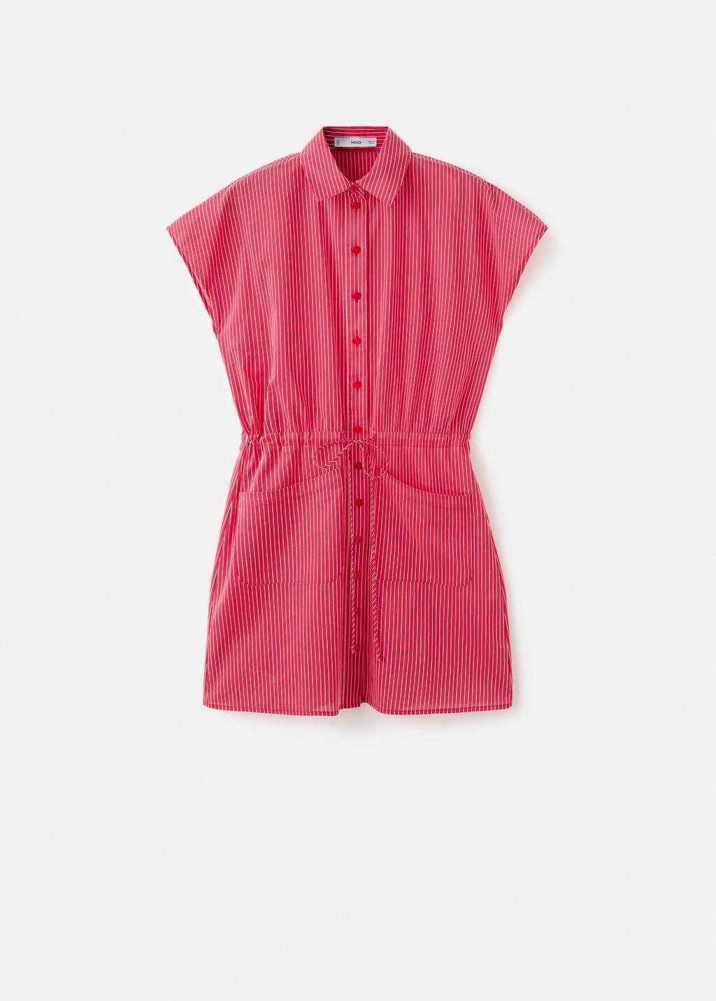 Red Striped Shirt Dress, Red, large image number 6