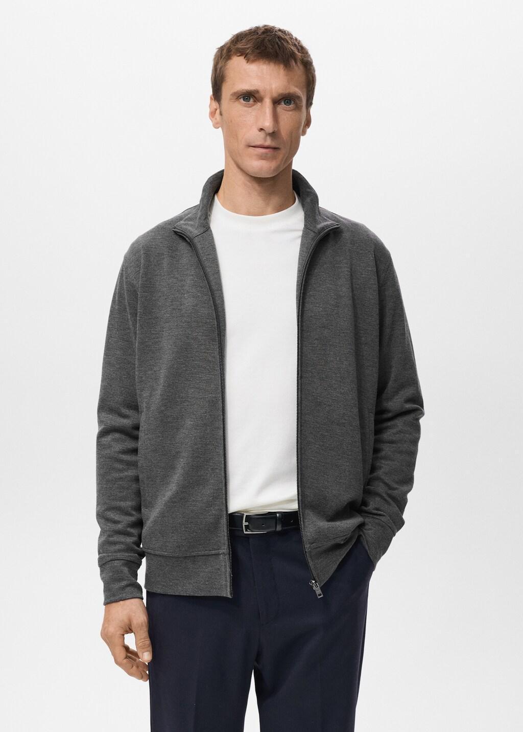 Grey Regular-Fit Zip-Up Hoodie, Dark Grey, large image number 3