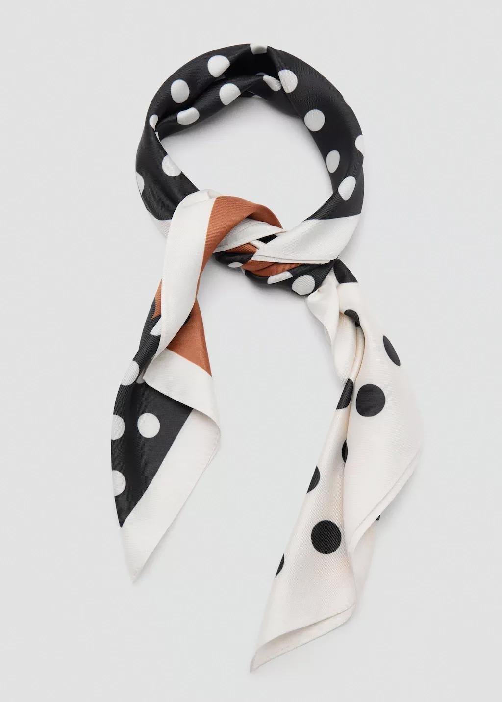 Beige Satin Check-Print Scarf, Light Beige, large image number 1